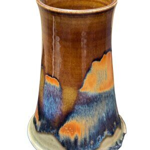 Vintage Pottery Vase Stamped BR  Glossy Multicolor Glaze Finish Crazing